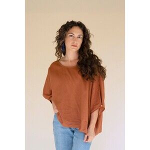 LA LOU Short-Sleeve Blouse Natural Color Cinnamon, OS